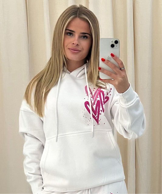 Miss Runway Pink Heart Graffiti Hoodie White