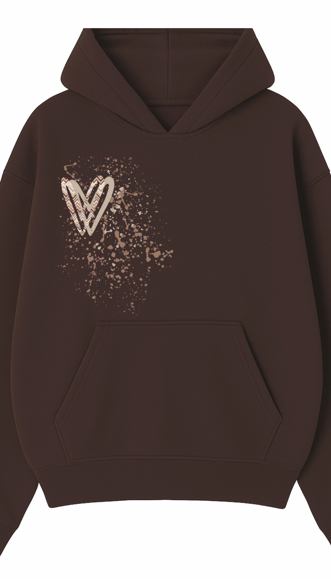 Beige Zig Zag Heart Printed Hoodie by Miss Runway – image 2