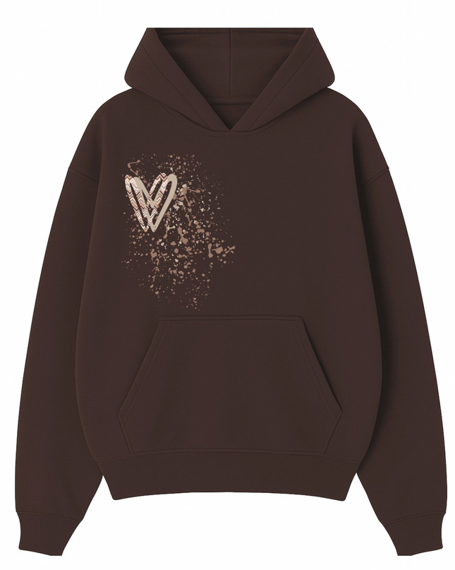 Beige Zig Zag Heart Printed  Hoodie Kids