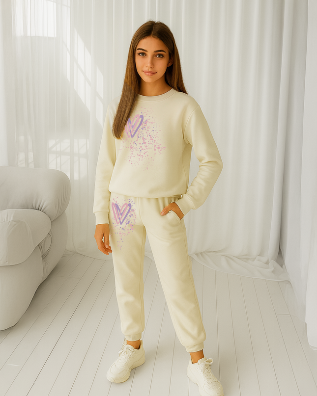Dark Pastel Hearts Printed Sweatshirt Tracksuit Kids