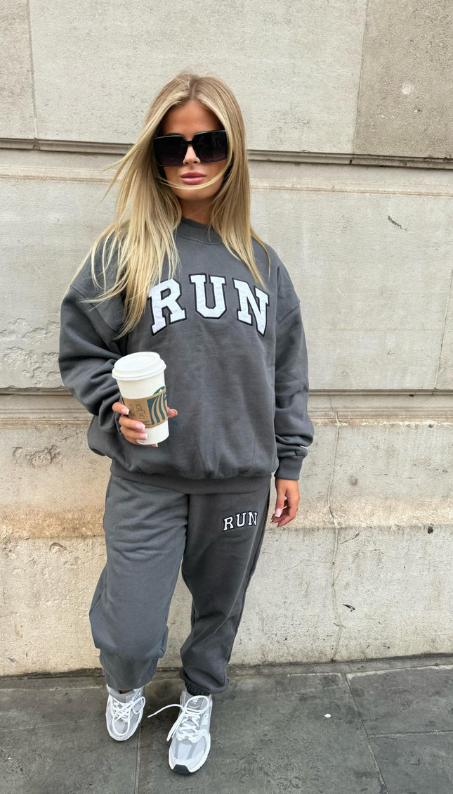 Run Appliqué 100% Cotton Sweatshirt Charcoal