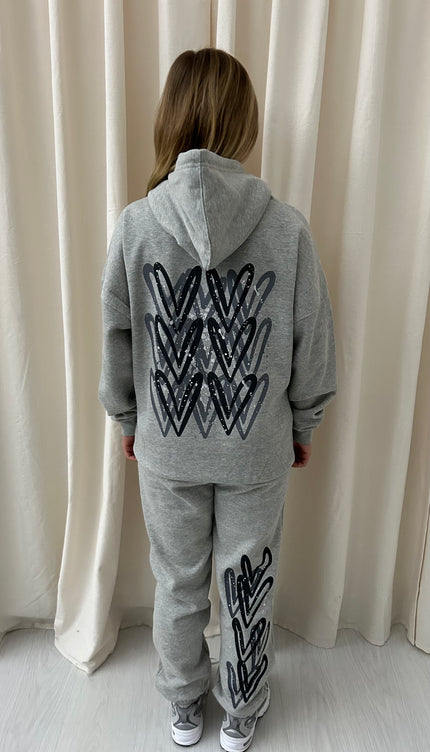 Dark Grey Heart Graffiti Hooded Tracksuit Grey