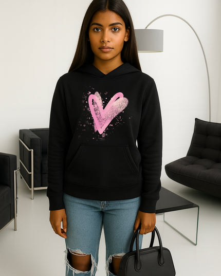 Pink Scatter Hearts Printed Hoodie