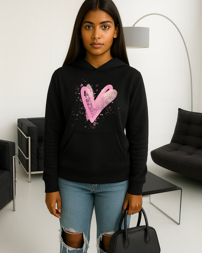 Pink Scatter Hearts Printed Hoodie