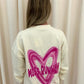 Miss Runway Pink Heart Graffiti Sweatshirt Cream