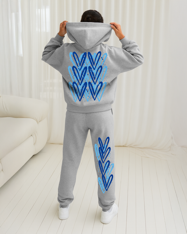 Blue Hearts Printed Hooded Tracksuit Kids