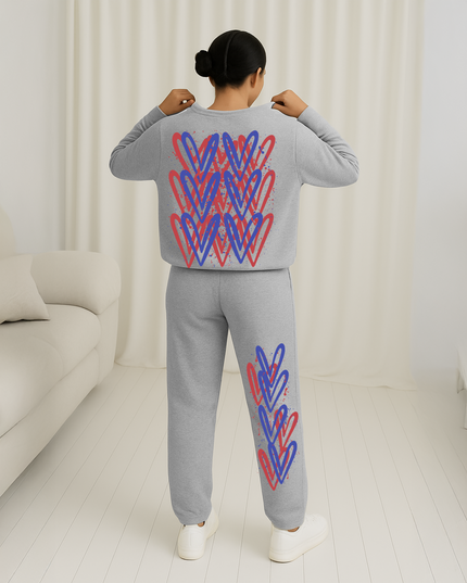 Royal Blue/Red Hearts Printed Sweatshirt Tracksuit Kids