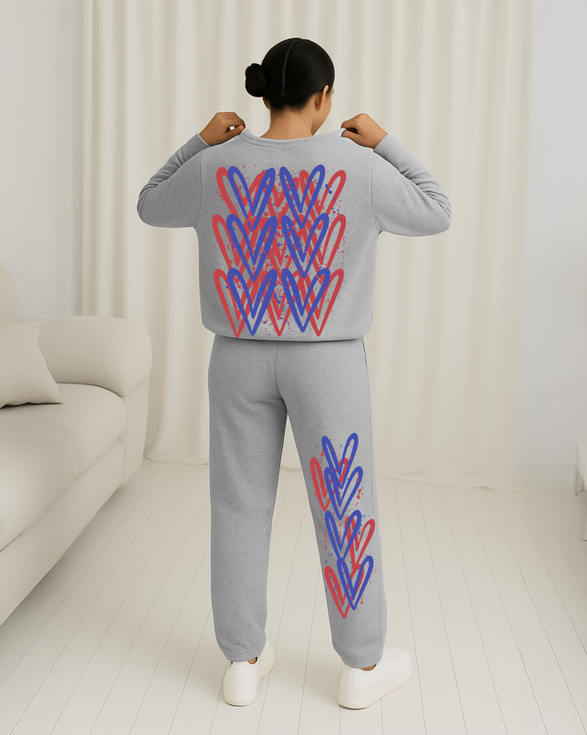 Royal Blue/Red Hearts Printed Sweatshirt Tracksuit Kids
