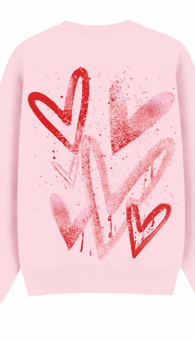 Pink/Red Scatter graffiti heart sweatshirt with spray paint effect print – women's sweatshirt by Miss Runway