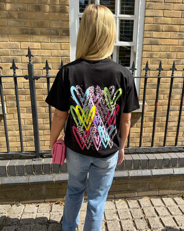 Multicoloured Leopard Print Heart Printed T-shirt Adult