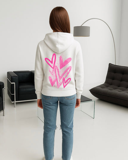 Hot Pink Scatter Hearts Printed Hoodie