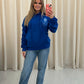 Evil Eye, Peace, Heart Graffiti Ruched Hoodie Royal Blue