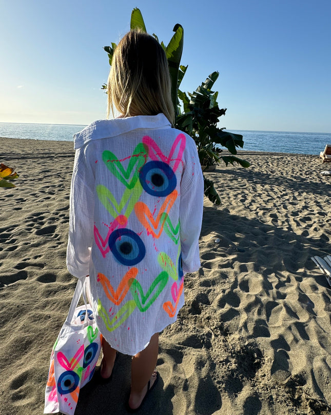 Neon Heart Evil Eye Beach Shirt