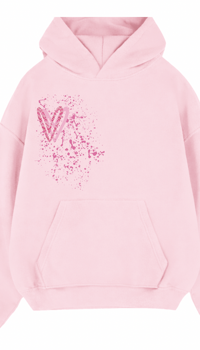 Hot Pink Zig Zag Heart Printed Hoodie – image 10