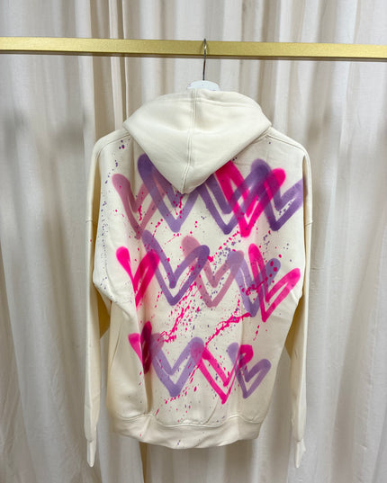 Hot Pink/Purple Heart Spray Painted Cream Hoodie Kids