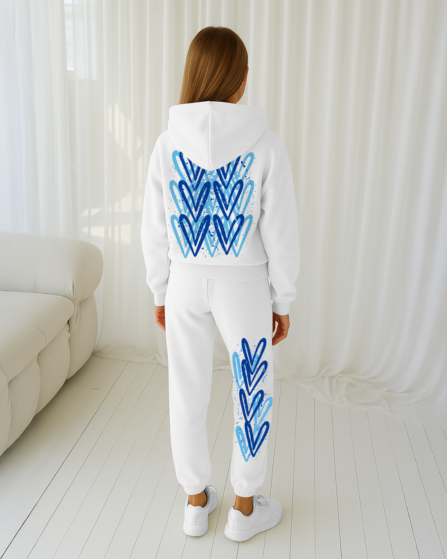Blue Hearts Printed Hooded Tracksuit Kids