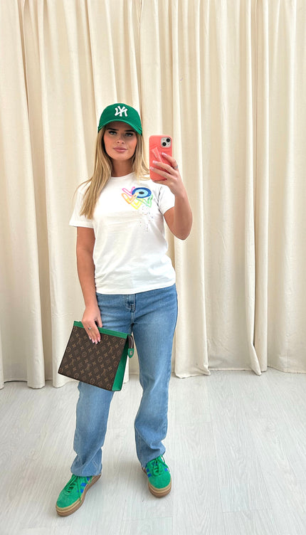 Neon Heart Evil Eye Graffiti T shirt White