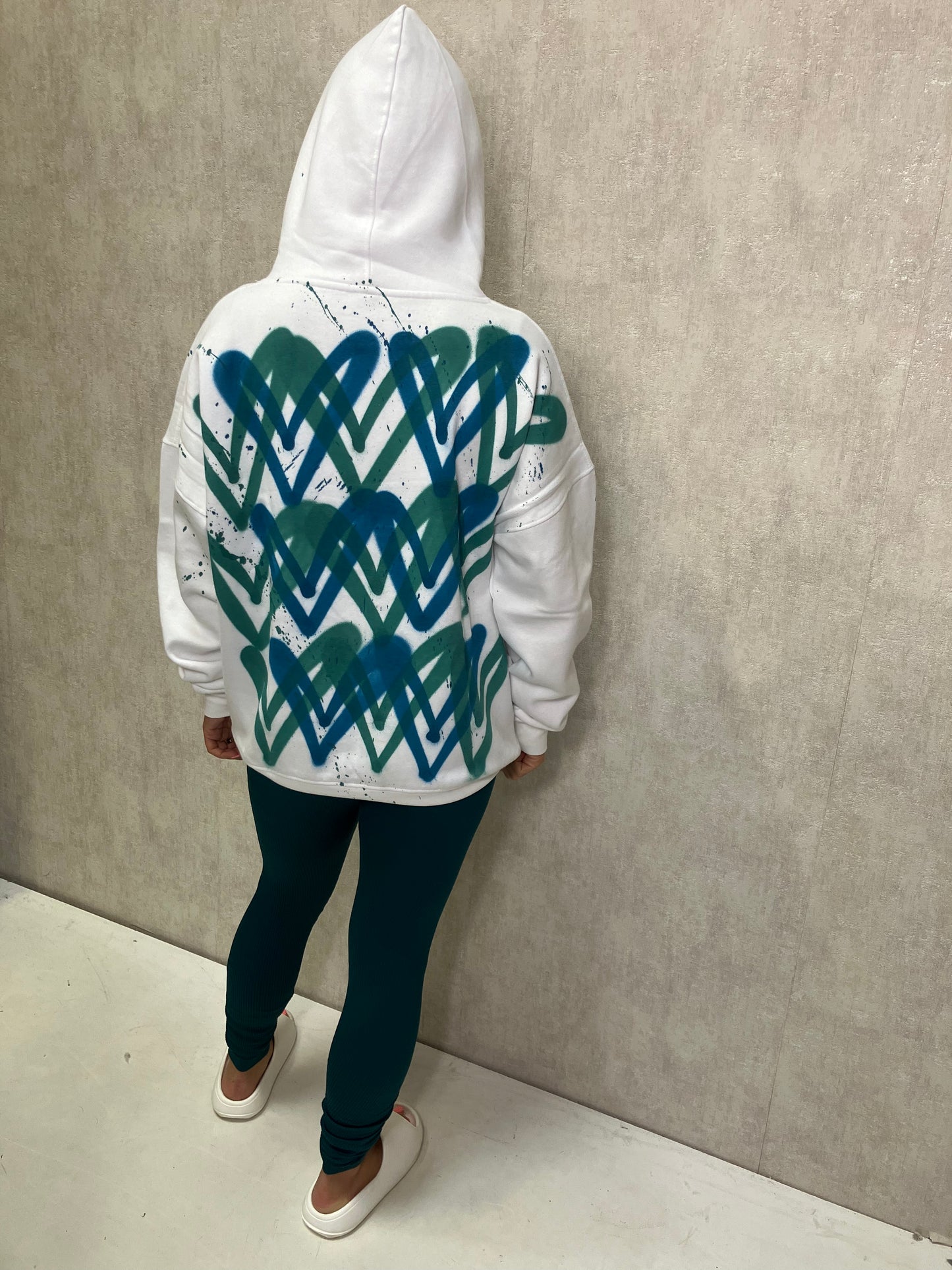 Teal Heart White Hoodie And Legging Set