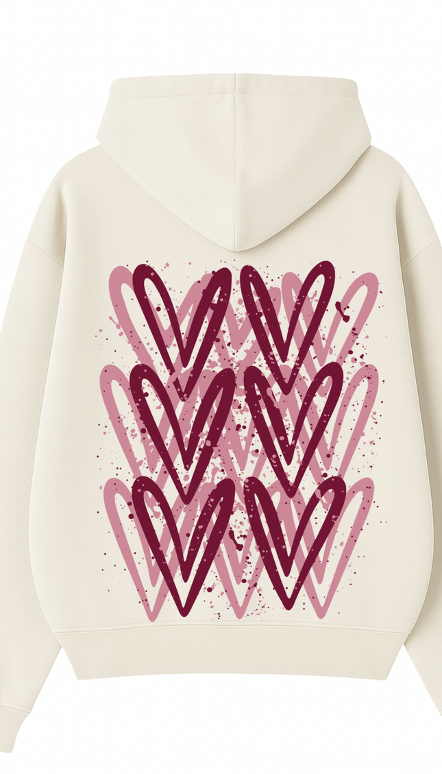 Burgundy graffiti heart hoodie with spray paint effect print – women's hoodie by Miss Runway