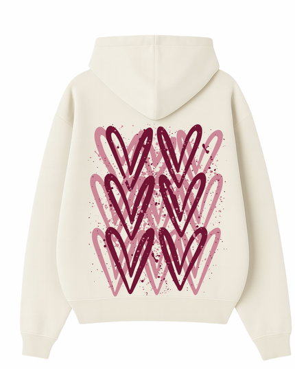 Burgundy Heart Printed Hoodie Kids