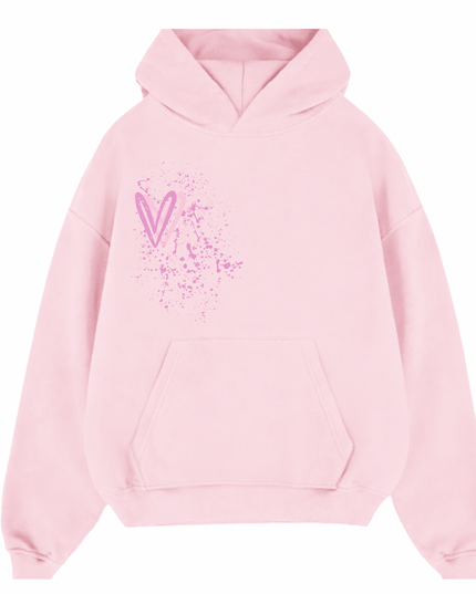 Pink Heart Printed Hoodie Adults