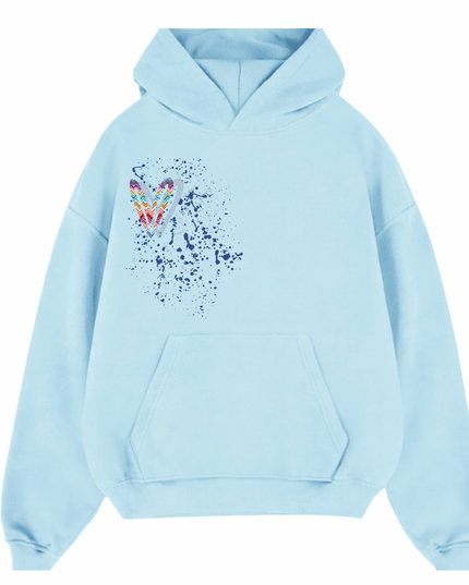 Multicoloured Zig Zag Heart Printed Hoodie Adults