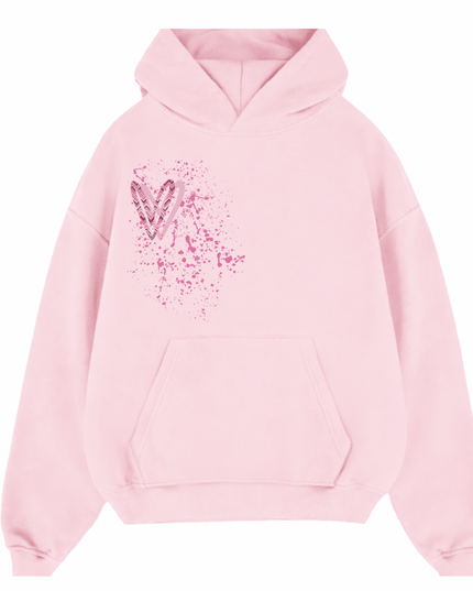 Pink Zig Zag Heart Printed  Hoodie Kids