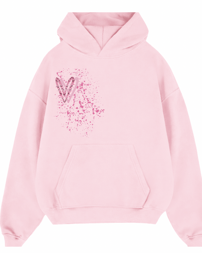 Pink Zig Zag Heart Printed  Hoodie Kids