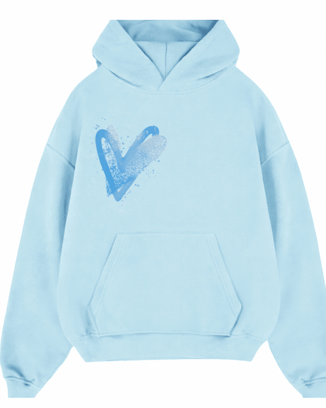Blue Scatter Heart Printed  Hoodie Kids