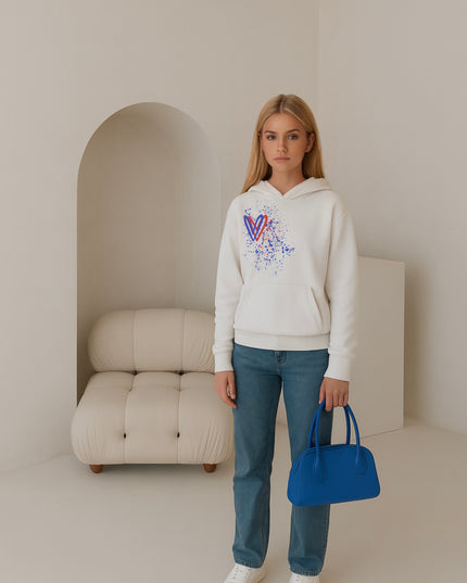 Red/Royal Blue Heart Printed Hoodie