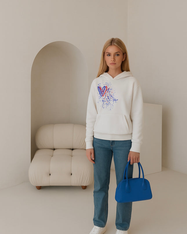 Red/Royal Blue Heart Printed Hoodie