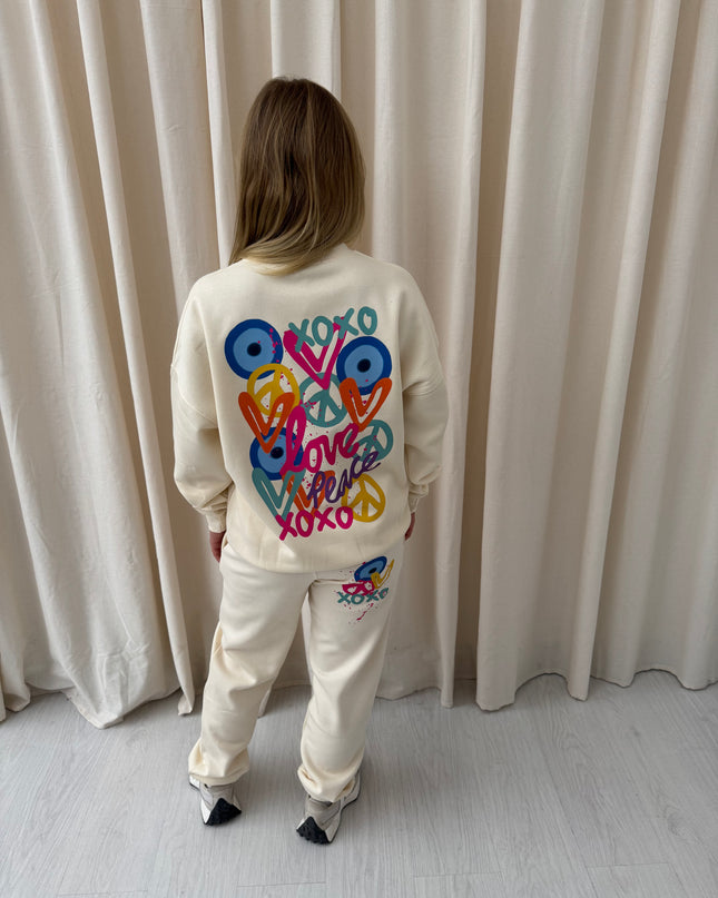 XOXO Graffiti Sweatshirt Tracksuit Cream