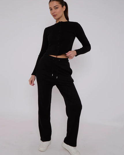Button Loungewear Co ord Black