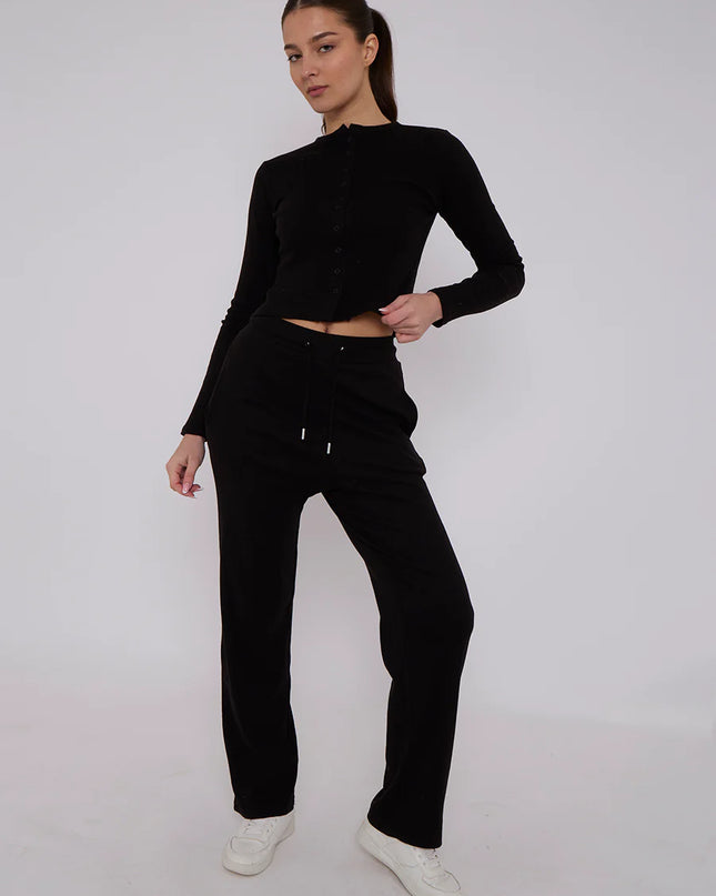 Button Loungewear Co ord Black