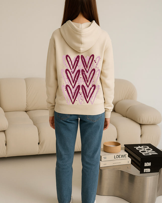 Burgundy Heart Printed Hoodie