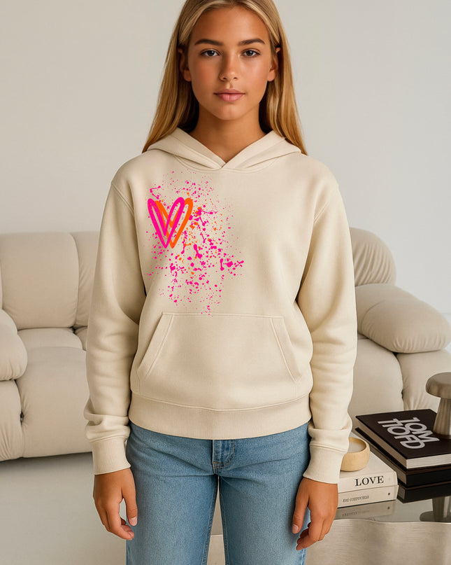 Neon Pink And Orange Heart Printed Hoodie