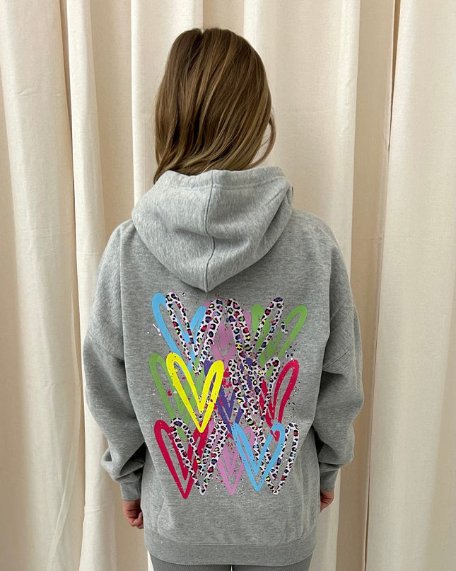 Multicoloured Leopard Heart Printed Hoodie Adults