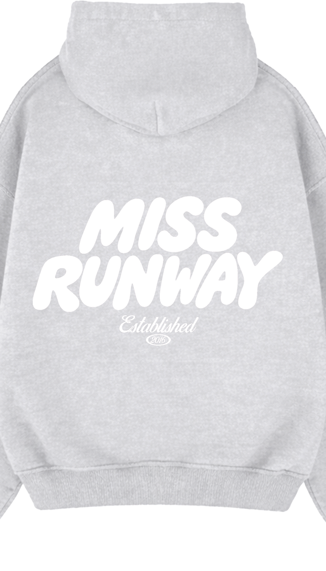 Miss Runway Established Hoodie Grey/White – adult printed hoodie by Miss Runway