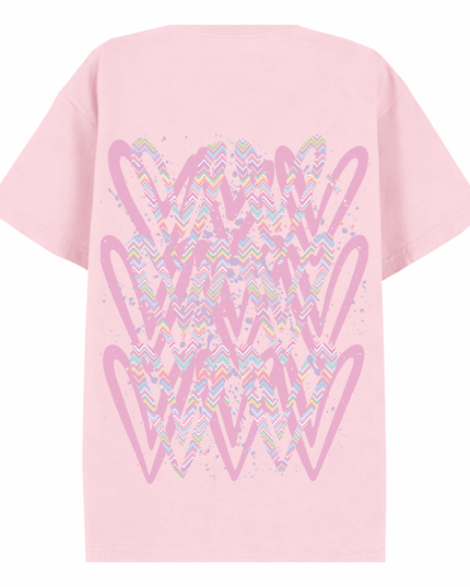 Pastel Zig Zag Heart Printed T-shirt Adult