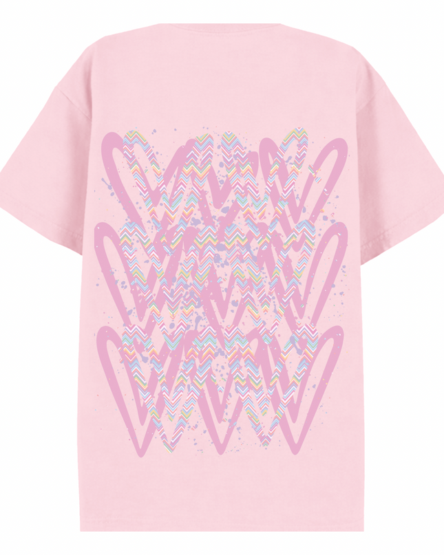 Pastel Zig Zag Heart Printed T-shirt Adult