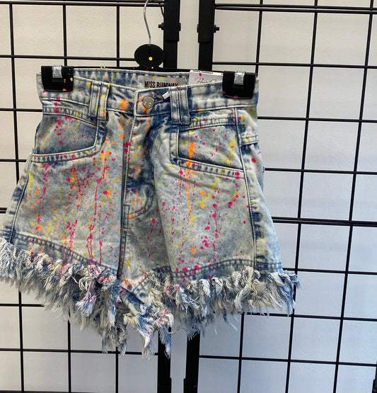 Neon Hearts Acid Wash Denim Sprayed Shorts