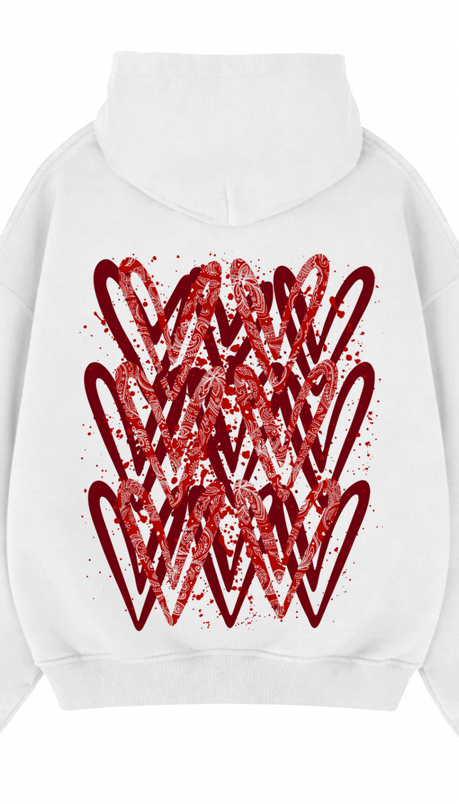 Red Paisley graffiti heart hoodie with spray paint effect print – women's hoodie by Miss Runway