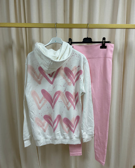 Pink Hearts Spray Painted Zip Up Hoodie & Leggings Adults
