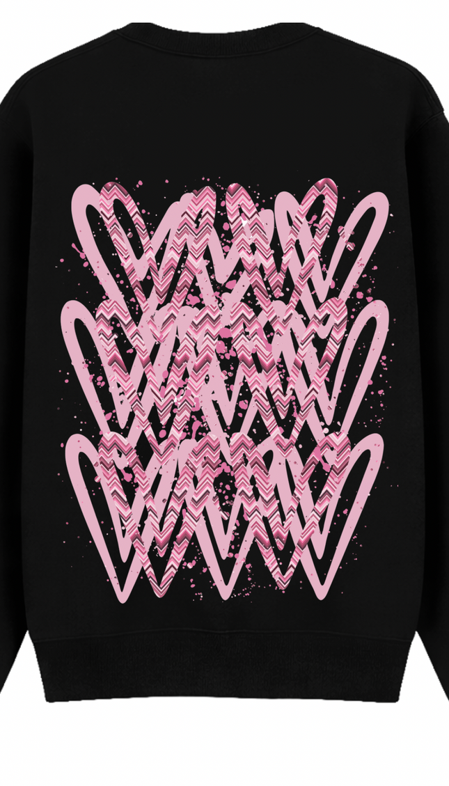 Pink Zig Zag Heart Printed Sweatshirt – image 9