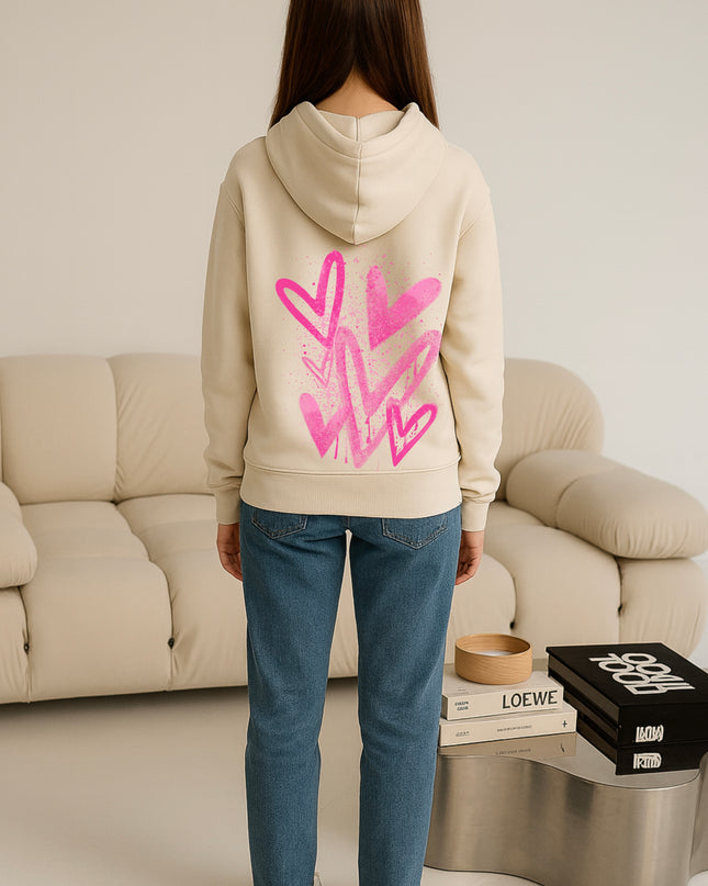 Hot Pink Scatter Hearts Printed Hoodie