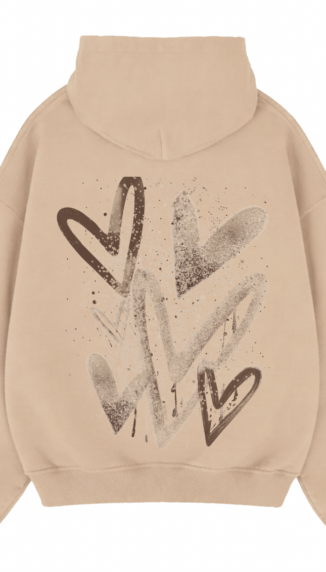 Brown Scatter Heart Printed Hoodie – image 7