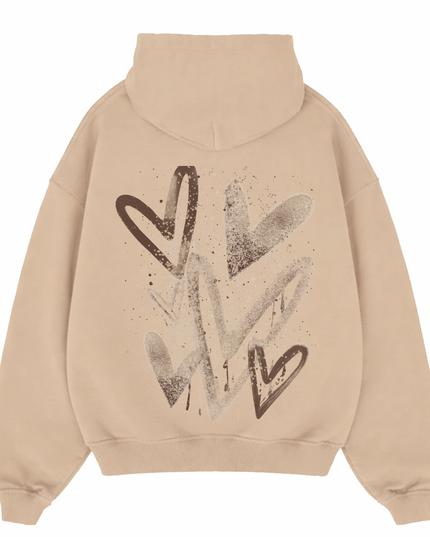 Brown Scatter Heart Printed  Hoodie Kids