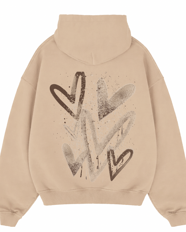 Brown Scatter Heart Printed  Hoodie Kids