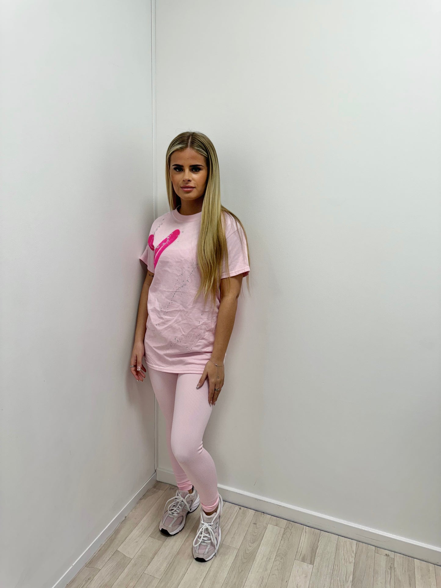 Hot Pink Heart Pink T-Shirt And Legging Set