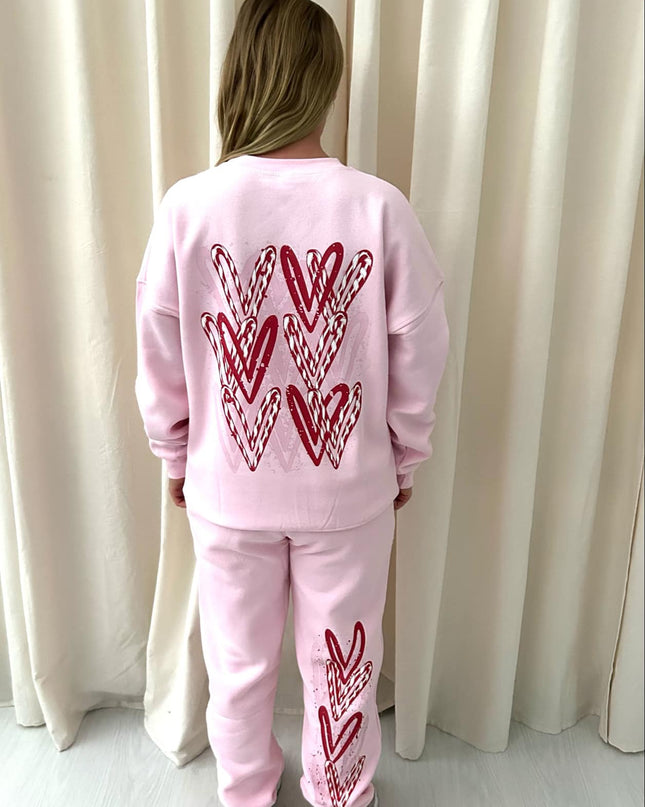 Pink & Red Candy Cane Heart Graffiti Sweatshirt Tracksuit Pink